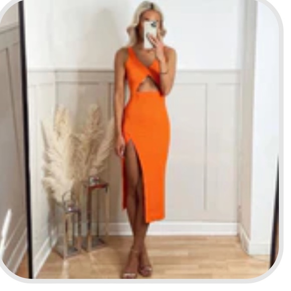 Orange keyhole midi dress with slit- NEW with tags!! - Picture 5 of 5